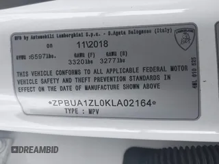 2019 Lamborghini Urus z VIN ZPBUA1ZL0KLA02164, wystawiony jako IAAI lot #41108311 z przebiegiem Nie podano mil oraz . Historia ofert i sprzedaży dostępna na DreamBid. Obrazek 9.
