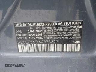 2006 Mercedes-Benz E 350 with VIN WDBUF56JX6A973322, listed as a IAAI auction lot 42184764 with 210,637 mi miles and . Bid and sale history available at carsss.com. Image 9.