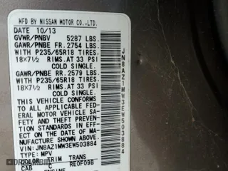 2014 Nissan Murano SV with VIN JN8AZ1MW3EW503884, listed as a Copart auction lot 45920555 with 125,901 mi miles and Clean Title. Bid and sale history available at carsss.com. Image 13.
