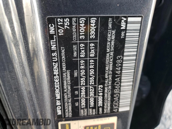 2013 Mercedes-Benz M 350 with VIN 4JGDA5JB6DA144983, listed as a Copart auction lot 48931215 with Not Provided miles and Salvage Title. Bid and sale history available at DreamBid. Image 13.