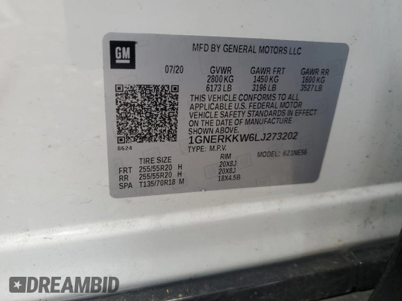 2020 Chevrolet Traverse Premier z VIN 1GNERKKW6LJ273202, wystawiony jako Copart lot #57280525 z przebiegiem 89 370 mil mil oraz Szkoda całkowita • Salvage title. Historia ofert i sprzedaży dostępna na DreamBid. Obrazek 13.