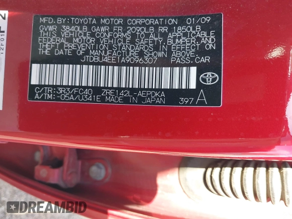 2010 Toyota Corolla with VIN JTDBU4EE1A9096307, listed as a IAAI auction lot 42232779 with 77,253 mi miles and . Bid and sale history available at DreamBid. Image 9.