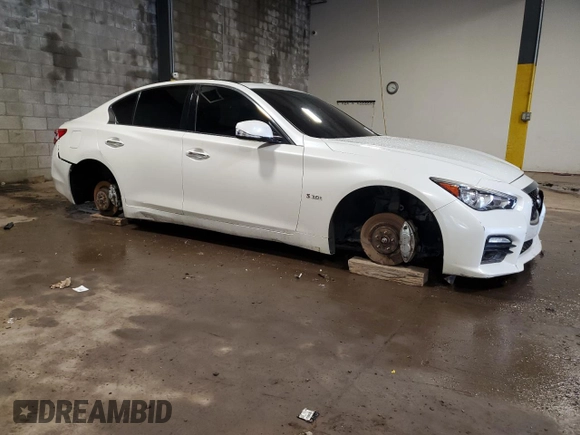 2016 Infiniti Q50 Red Sport 400 with VIN JN1FV7AR5GM451481, listed as a Copart auction lot 57231715 with 69,628 mi miles and Salvage title. Bid and sale history available at DreamBid. Image 4.