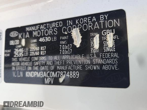 2021 Kia Sportage LX with VIN KNDPM3AC0M7874889, listed as a Copart auction lot 50266895 with 95,470 mi miles and Salvage Title. Bid and sale history available at DreamBid. Image 16.