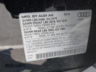 2018 Audi Q5 Premium Plus z VIN WA1BNAFY5J2237208, wystawiony jako IAAI lot #39738297 z przebiegiem 93 523 mil mil oraz . Historia ofert i sprzedaży dostępna na DreamBid. Obrazek 9.