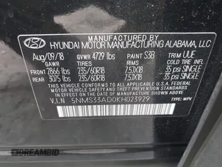 2019 Hyundai Santa Fe SEL Plus z VIN 5NMS33AD0KH023929, wystawiony jako IAAI lot #42103232 z przebiegiem 59 714 mil mil oraz . Historia ofert i sprzedaży dostępna na DreamBid. Obrazek 9.