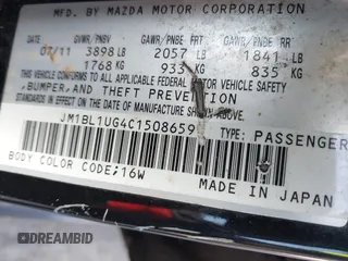 2012 Mazda Mazda3 i Sport with VIN JM1BL1UG4C1508659, listed as a IAAI auction lot 42057581 with 16,951 mi miles. Bid and sale history available at carsss.com. Image 9.