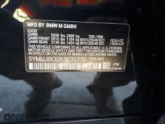 2020 BMW X4 M Competition z VIN 5YMUJ0C02L9C71775, wystawiony jako Copart lot #82163124 z przebiegiem 36 904 mil mil oraz Szkoda całkowita • Salvage title. Historia ofert i sprzedaży dostępna na DreamBid. Obrazek 15.
