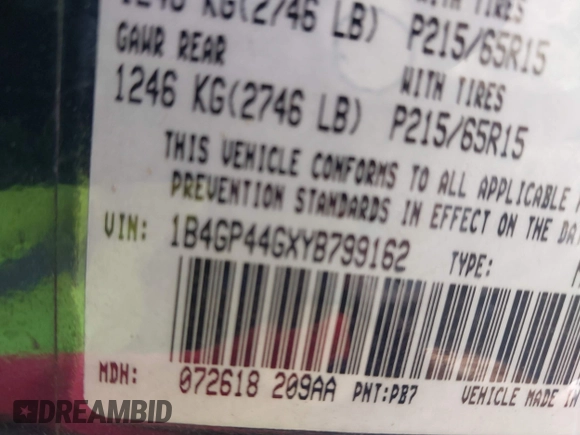 2000 Dodge Caravan SE z VIN 1B4GP44GXYB799162, wystawiony jako IAAI lot #41684108 z przebiegiem Nie podano mil oraz . Historia ofert i sprzedaży dostępna na DreamBid. Obrazek 9.