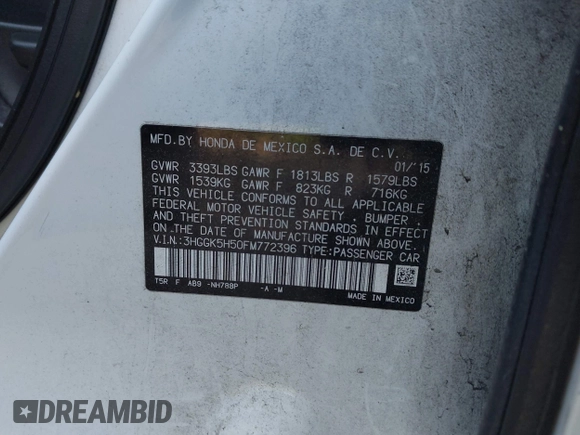 2015 Honda Fit LX with VIN 3HGGK5H50FM772396, listed as a IAAI auction lot 42112723 with 125,419 mi miles and . Bid and sale history available at DreamBid. Image 9.