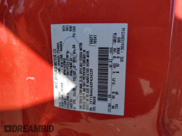 2005 Ford Ranger XLT with VIN 1FTYR44U45PA34339, listed as a Copart auction lot 48881335 with Not Provided miles and Salvage Title. Bid and sale history available at DreamBid. Image 12.