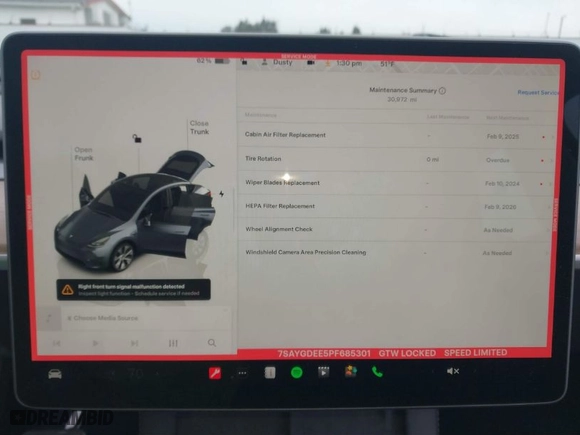2023 Tesla Model Y Long Range with VIN 7SAYGDEE5PF685301, listed as a IAAI auction lot 41637721 with 30,972 mi miles. Bid and sale history available at carsss.com. Image 7.