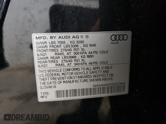 2014 Audi Q7 3.0L TDI Prestige with VIN WA1VMAFE3ED011846, listed as a Copart auction lot 41395365 with 155,201 mi miles and Salvage Title. Bid and sale history available at carsss.com. Image 14.