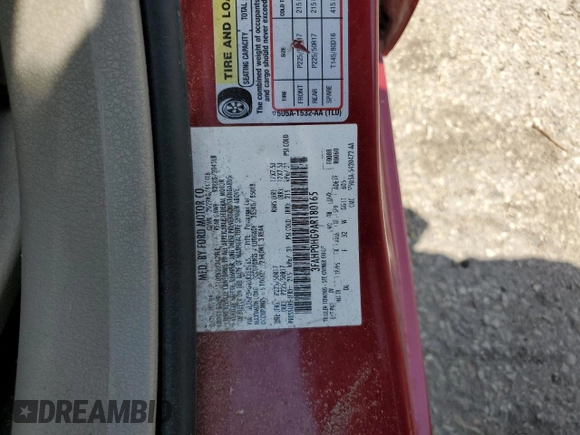 2010 Ford Fusion SE with VIN 3FAHP0HG9AR180165, listed as a Copart auction lot 62168585 with 99,706 mi miles and Salvage title. Bid and sale history available at DreamBid. Image 12.