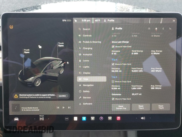 2021 Tesla Model 3 Standard Range Plus with VIN 5YJ3E1EA2MF087879, listed as a Copart auction lot 51853235 with 65,477 mi miles and Non Repairable. Bid and sale history available at carsss.com. Image 9.