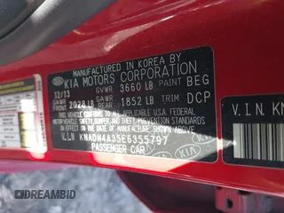 2014 Kia Rio EX z VIN KNADN4A35E6355797, wystawiony jako IAAI lot #41639623 z przebiegiem 152 057 mil mil oraz . Historia ofert i sprzedaży dostępna na DreamBid. Obrazek 9.