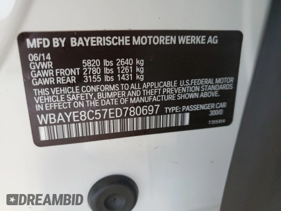 2014 BMW 7 Series ALPINA B7 with VIN WBAYE8C57ED780697, listed as a Copart auction lot 81614434 with 52,214 mi miles and Salvage Title. Bid and sale history available at carsss.com. Image 12.