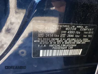 2019 Genesis G70 Dynamic with VIN KMTG34LE8KU032664, listed as a Copart auction lot 89106065 with 27,659 mi miles and Salvage Title. Bid and sale history available at DreamBid. Image 12.