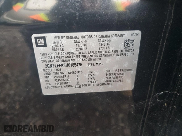 2017 Chevrolet Equinox LT with VIN 2GNFLFEK3H6185475, listed as a Copart auction lot 55742735 with 144,652 mi miles and Clean Title. Bid and sale history available at DreamBid. Image 13.