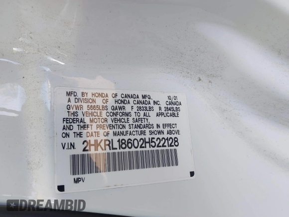 2002 Honda Odyssey EX z VIN 2HKRL18602H522128, wystawiony jako IAAI lot #40879648 z przebiegiem Nie podano mil oraz . Historia ofert i sprzedaży dostępna na DreamBid. Obrazek 9.