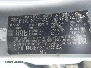 2008 Kia Sportage LX with VIN KNDJE723487455152, listed as a IAAI auction lot 41638720 with 247,286 mi miles. Bid and sale history available at carsss.com. Image 9.