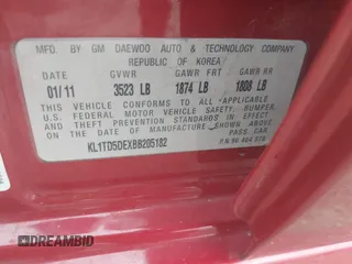2011 Chevrolet Aveo 1LT with VIN KL1TD5DEXBB205182, listed as a IAAI auction lot 42825330 with 131,713 mi miles and . Bid and sale history available at DreamBid. Image 9.