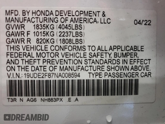 2022 Acura ILX w/Premium/A-Spec Package with VIN 19UDE2F87NA008594, listed as a Copart auction lot 70517902 with 10,996 mi miles. Bid and sale history available at carsss.com. Image 15.