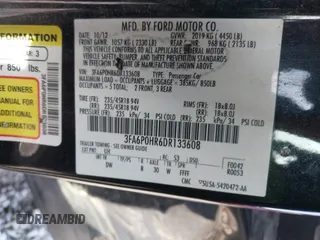 2013 Ford Fusion SE with VIN 3FA6P0HR6DR133608, listed as a IAAI auction lot 41962033 with 221,603 mi miles. Bid and sale history available at carsss.com. Image 9.