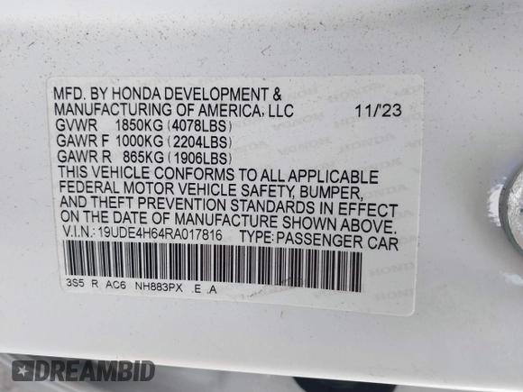 2024 Acura Integra Technology with VIN 19UDE4H64RA017816, listed as a IAAI auction lot 41575702 with 14,430 mi miles and . Bid and sale history available at DreamBid. Image 9.