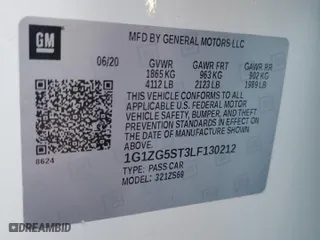 2020 Chevrolet Malibu RS with VIN 1G1ZG5ST3LF130212, listed as a Copart auction lot 47525885 with 50,659 mi miles and Salvage Title. Bid and sale history available at carsss.com. Image 12.