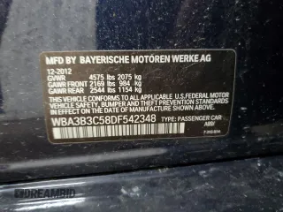2013 BMW 3 Series 328i xDrive with VIN WBA3B3C58DF542348, listed as a Copart auction lot 62303875 with 116,337 mi miles and Clean title. Bid and sale history available at DreamBid. Image 12.