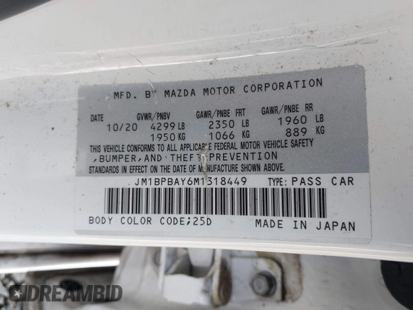 2021 Mazda 3 2.5 Turbo with VIN JM1BPBAY6M1318449, listed as a IAAI auction lot 41408726 with 75,163 mi miles and . Bid and sale history available at DreamBid. Image 9.