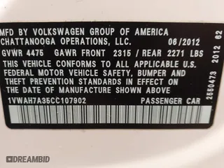 2012 Volkswagen Passat S w/Appearance with VIN 1VWAH7A35CC107902, listed as a IAAI auction lot 41243434 with 158,889 mi miles. Bid and sale history available at carsss.com. Image 9.