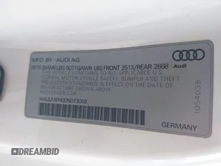 2013 Audi A5 Premium Plus z VIN WAULFAFH0DN013058, wystawiony jako IAAI lot #41951016 z przebiegiem 106 763 mil mil oraz . Historia ofert i sprzedaży dostępna na DreamBid. Obrazek 9.
