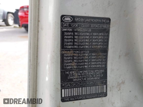 2007 Land Rover Range Rover Sport HSE с VIN SALSK25497A987091, выставлен на аукционе IAAI как лот 41797141 с пробегом 152 279 миль миль и . История ставок и продаж доступна на DreamBid. Изображение 9.