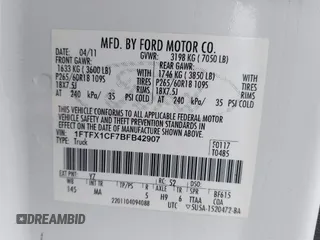 2011 Ford F-150 XL with VIN 1FTFX1CF7BFB42907, listed as a IAAI auction lot 41336158 with 319,430 mi miles. Bid and sale history available at carsss.com. Image 9.