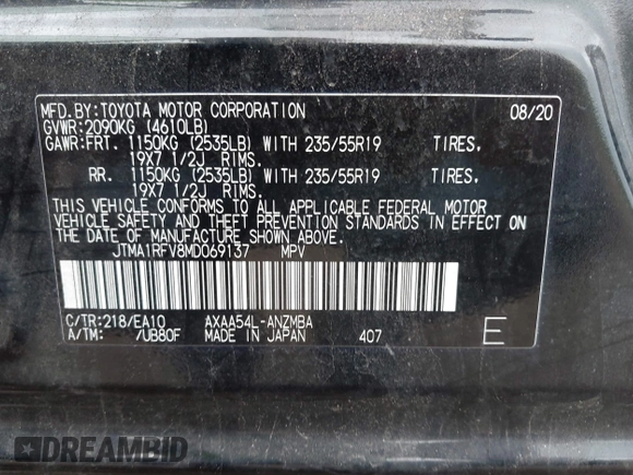 2021 Toyota RAV4 XLE Premium с VIN JTMA1RFV8MD069137, выставлен на аукционе IAAI как лот 42371437 с пробегом 25 602 миль миль и . История ставок и продаж доступна на DreamBid. Изображение 9.