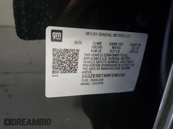 2024 Chevrolet Malibu LT with VIN 1G1ZE5STXRF246330, listed as a Copart auction lot 51134545 with 17,774 mi miles and Salvage Title. Bid and sale history available at DreamBid. Image 13.