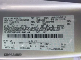 2014 Ford Escape SE with VIN 1FMCU9GX1EUB48145, listed as a IAAI auction lot 42111206 with 113,006 mi miles and . Bid and sale history available at carsss.com. Image 9.