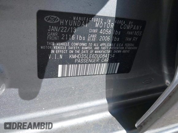 2013 Hyundai Elantra GT with VIN KMHD35LE6DU084154, listed as a IAAI auction lot 42079602 with 194,314 mi miles. Bid and sale history available at carsss.com. Image 9.