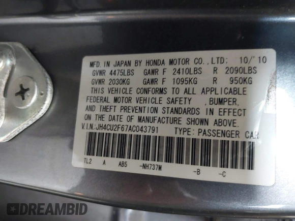 2010 Acura TSX с VIN JH4CU2F67AC043791, выставлен на аукционе IAAI как лот 42473902 с пробегом 217 454 миль миль и . История ставок и продаж доступна на DreamBid. Изображение 9.
