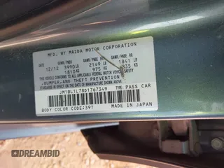 2013 Mazda 3 i Touring with VIN JM1BL1L78D1767349, listed as a IAAI auction lot 41967275 with 168,626 mi miles and . Bid and sale history available at carsss.com. Image 9.