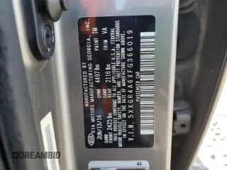 2015 Kia Optima SX Turbo with VIN 5XXGR4A6XFG366019, listed as a Copart auction lot 58149835 with 119,565 mi miles and Clean title. Bid and sale history available at DreamBid. Image 12.