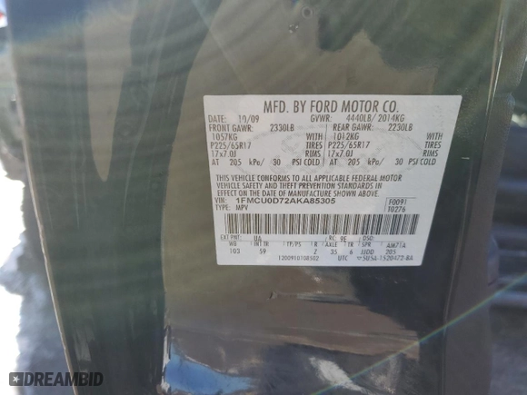 2010 Ford Escape XLT with VIN 1FMCU0D72AKA85305, listed as a Copart auction lot 46711265 with 120,416 mi miles and Salvage Title. Bid and sale history available at carsss.com. Image 12.