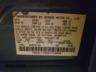 2002 Nissan Altima SL with VIN 1N4AL11DX2C710839, listed as a Copart auction lot 41765865 with 224,710 mi miles and Salvage Title. Bid and sale history available at carsss.com. Image 12.
