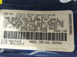 2013 Toyota Corolla L with VIN 5YFBU4EE0DP178320, listed as a IAAI auction lot 42024591 with 146,803 mi miles and . Bid and sale history available at DreamBid. Image 9.