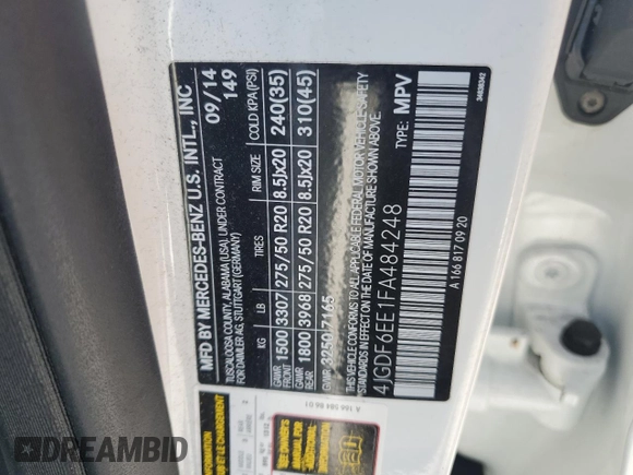 2015 Mercedes-Benz GL-Class GL 450 with VIN 4JGDF6EE1FA484248, listed as a Copart auction lot 48636895 with 163,014 mi miles and Clean Title. Bid and sale history available at carsss.com. Image 13.