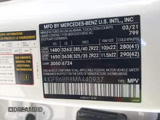 2021 Mercedes-Benz GLE 53 AMG with VIN 4JGFB6BB8MA440937, listed as a IAAI auction lot 41476090 with 39,693 mi miles and . Bid and sale history available at DreamBid. Image 9.