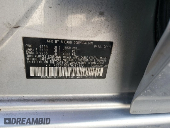 2017 Subaru Impreza Premium z VIN 4S3GKAD67H3625521, wystawiony jako Copart lot #87284794 z przebiegiem 18 637 mil mil oraz Szkoda całkowita • Salvage title. Historia ofert i sprzedaży dostępna na DreamBid. Obrazek 12.