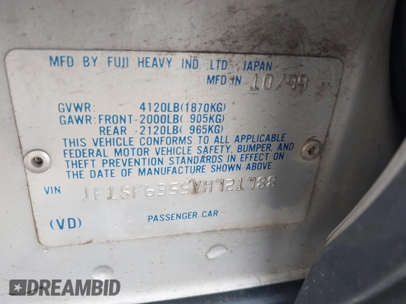2000 Subaru Forester L with VIN JF1SF6355YH721788, listed as a IAAI auction lot 41736026 with 305,157 mi miles. Bid and sale history available at carsss.com. Image 9.